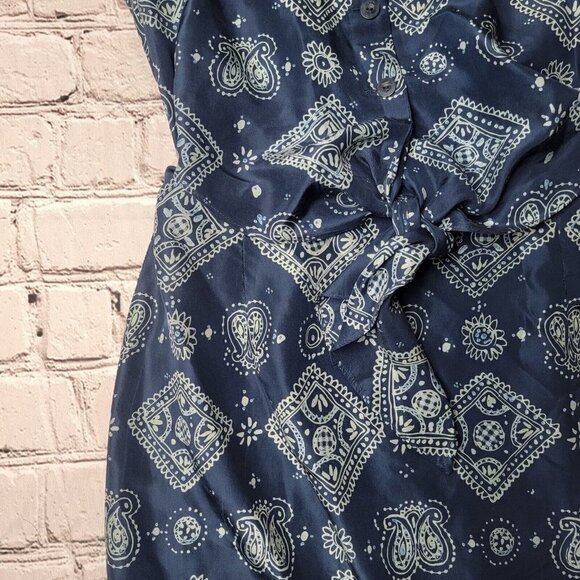 Evan Picone 100% Silk Blue Geometric Print Cutout Middle Collared Dress Size 10 - Picture 6 of 15